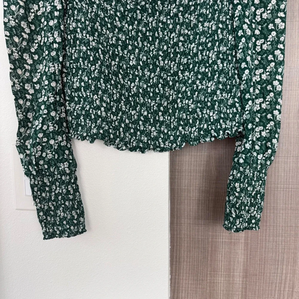 Reformation Green Pinto Top Parsley Floral Print Smocked Blouse Size Medium - Picture 12 of 13